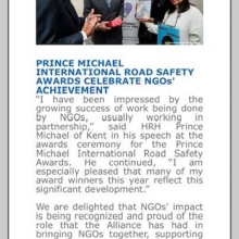 Reconocimiento de Global Alliance of Road Victims a Luchemos por La Vida y Madres del Dolor por haber recibido el Prince Michael Award en la ciudad de Londres.